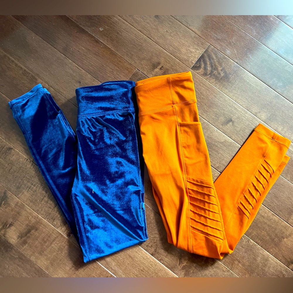 Athleta Girl leggings bundle Med Blue velvet/burnt orange motoNWOT